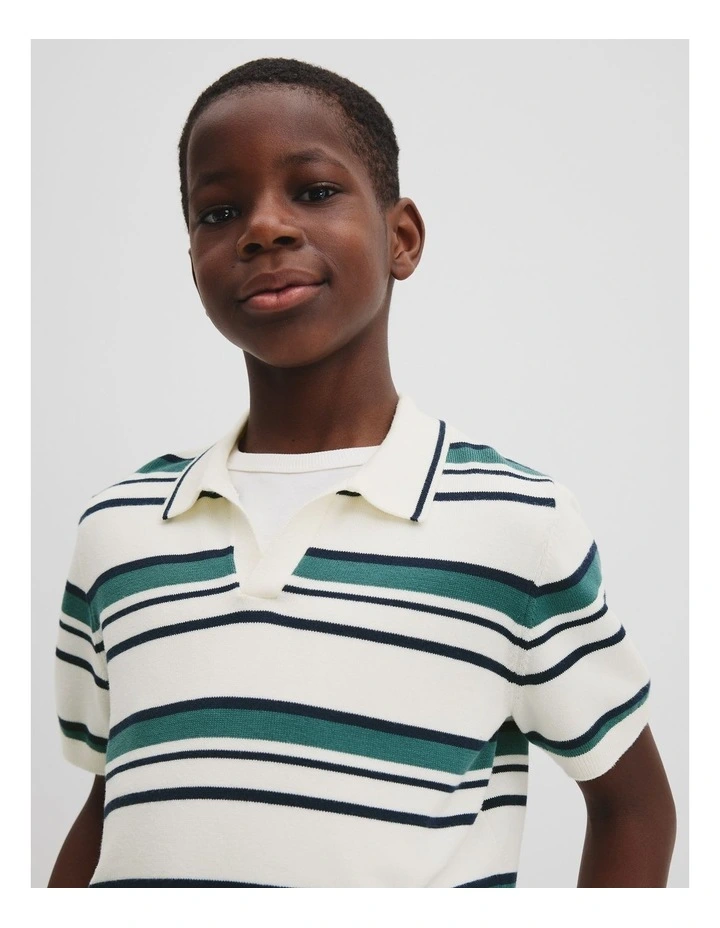 Stripe Knit Polo in Pine image 2