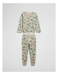 Australian Cotton Dino Print Pyjama Set in Oat