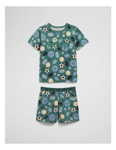 Australian Cotton Ball Sport Pyjama Set in Pine Green
