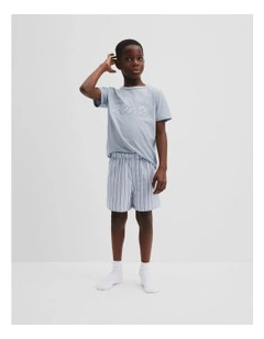 Australian Cotton Stripe Boxer Pyjama Set in Slate Blue