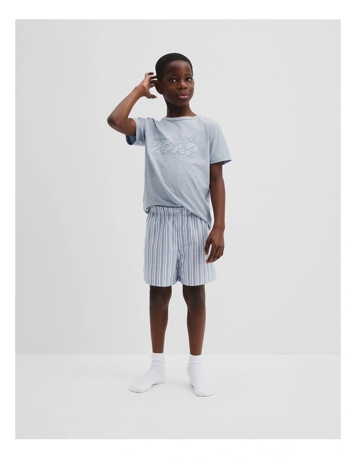 Australian Cotton Stripe Boxer Pyjama Set in Slate Blue image 1