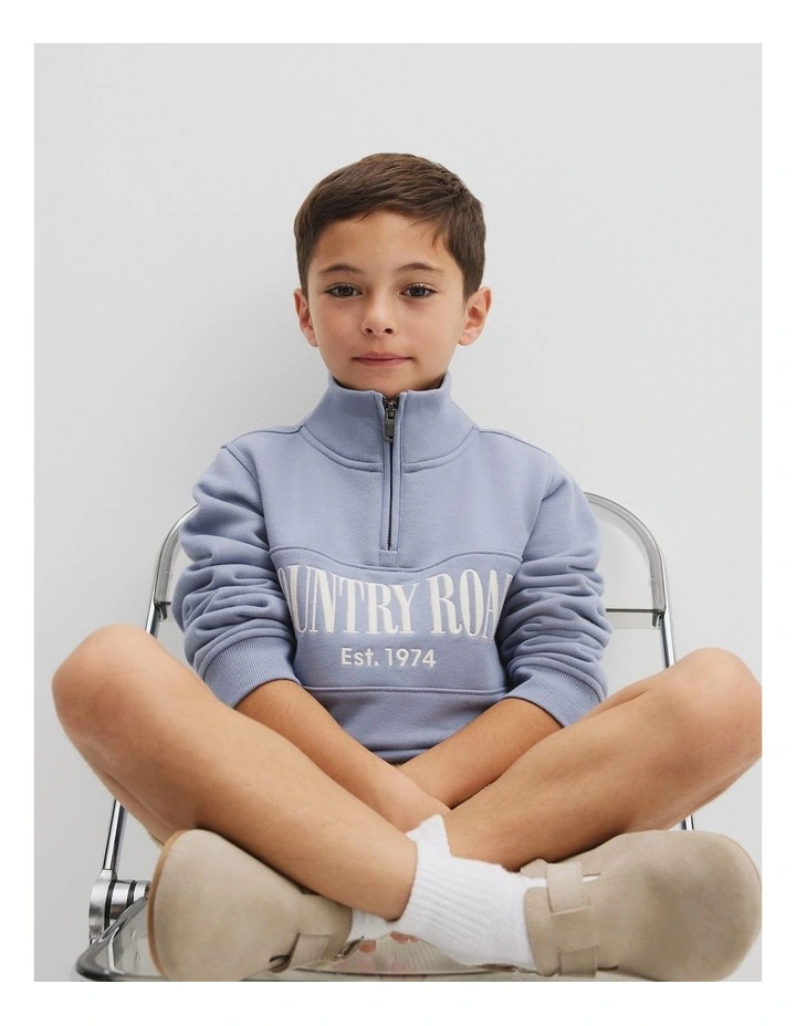 Verified Australian Cotton Heritage Half Zip Sweat in Slate Blue image 2