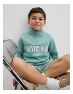 Verified Australian Cotton Heritage Half Zip Sweat in Blue Gum