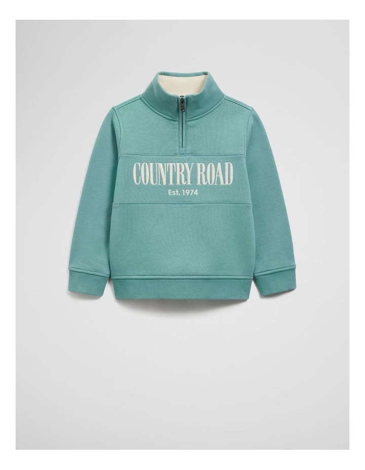 Verified Australian Cotton Heritage Half Zip Sweat in Blue Gum image 4