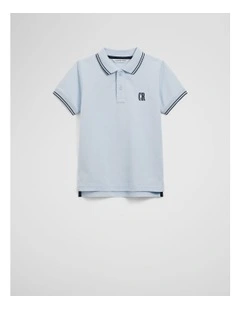 Organically Grown Cotton Logo Polo Shirt in Soft Blue