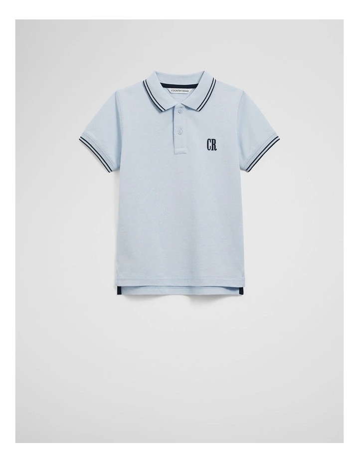 Organically Grown Cotton Logo Polo Shirt in Soft Blue image 1