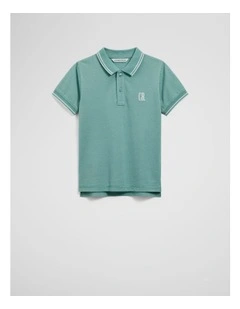 Organically Grown Cotton Logo Polo Shirt in Blue Gum