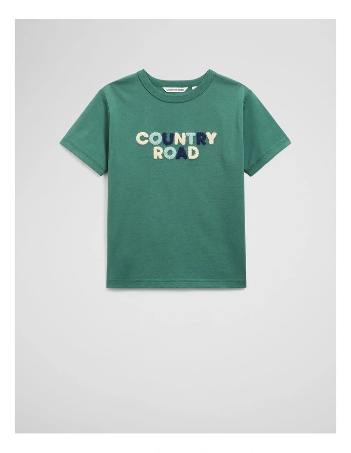 Organically Grown Cotton Boucle Logo T-shirt in Pine Green image 1