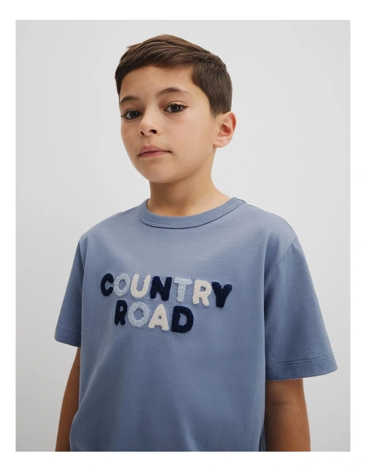 Organically Grown Cotton Boucle Logo T-shirt in Slate Blue image 2
