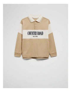 Organically Grown Cotton Stripe Rugby Top in Latte