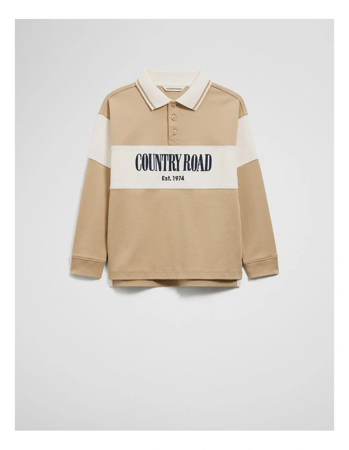 Organically Grown Cotton Stripe Rugby Top in Latte image 1