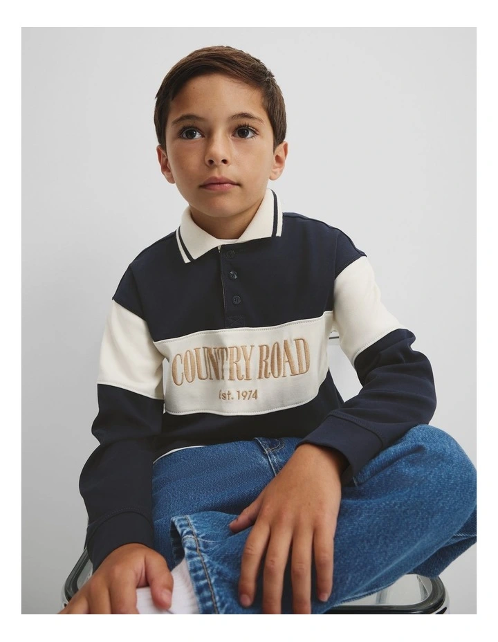 Organically Grown Cotton Stripe Rugby Top in Midnight image 2