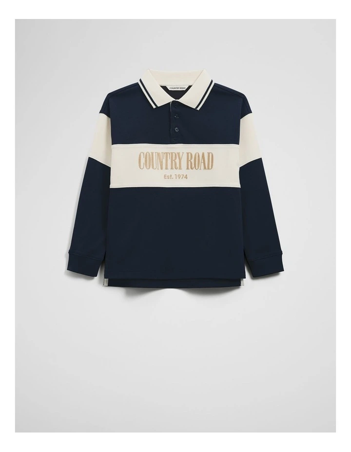 Organically Grown Cotton Stripe Rugby Top in Midnight image 4