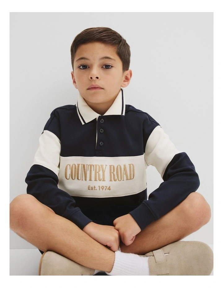 Organically Grown Cotton Stripe Rugby Top in Midnight image 4
