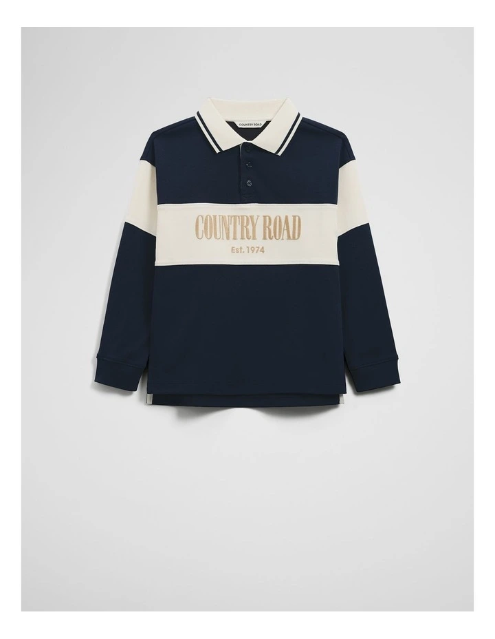 Organically Grown Cotton Stripe Rugby Top in Midnight image 5