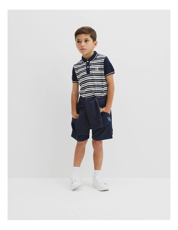 Organically Grown Cotton Logo Polo Shirt in Navy Stripe image 1