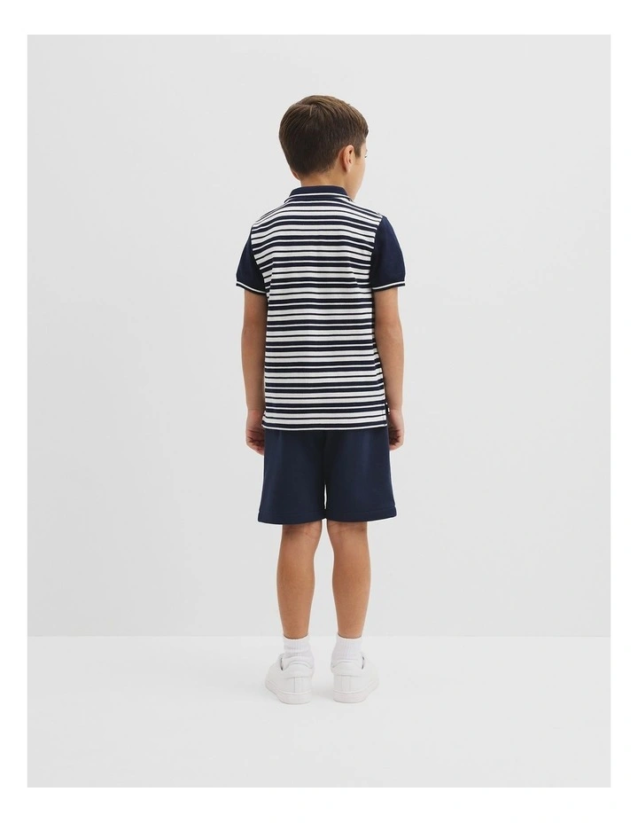 Organically Grown Cotton Logo Polo Shirt in Navy Stripe image 3