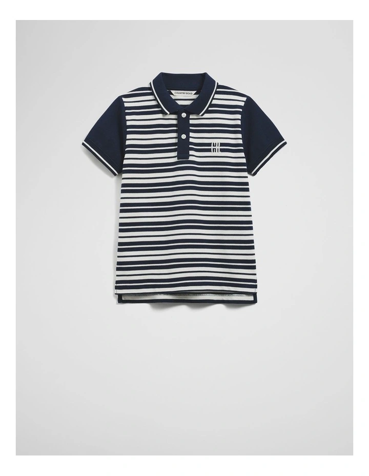 Organically Grown Cotton Logo Polo Shirt in Navy Stripe image 4
