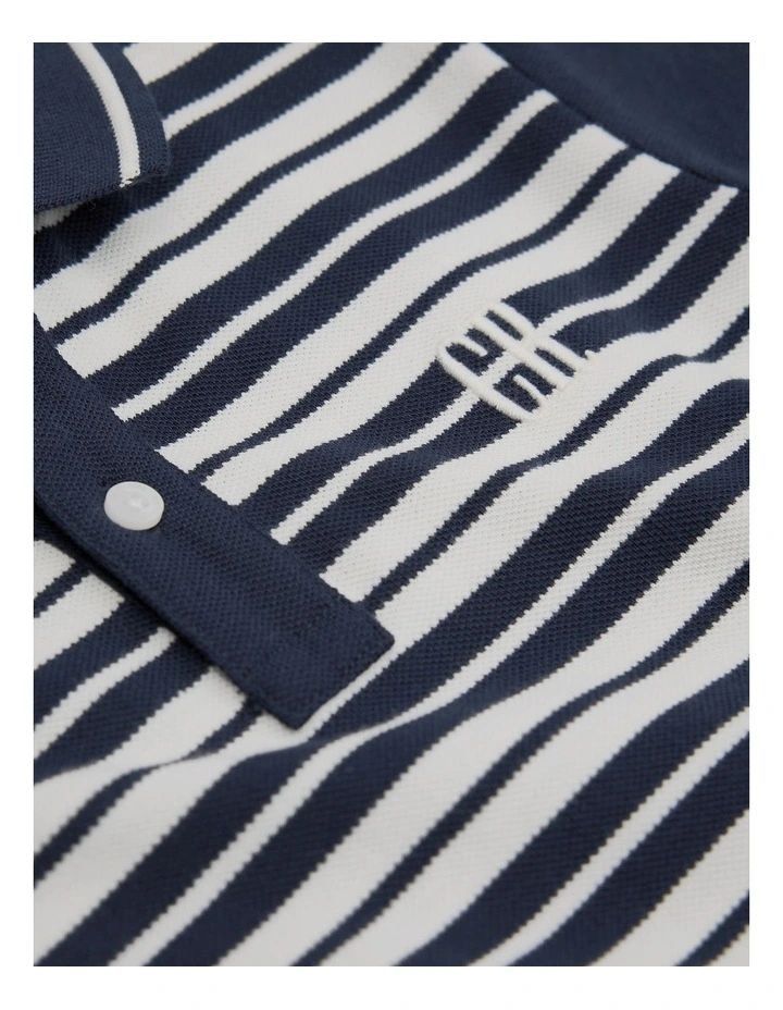 Organically Grown Cotton Logo Polo Shirt in Navy Stripe image 5