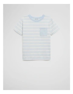 Organically Grown Cotton Country Road Pocket T-shirt in Soft Blue Stripe