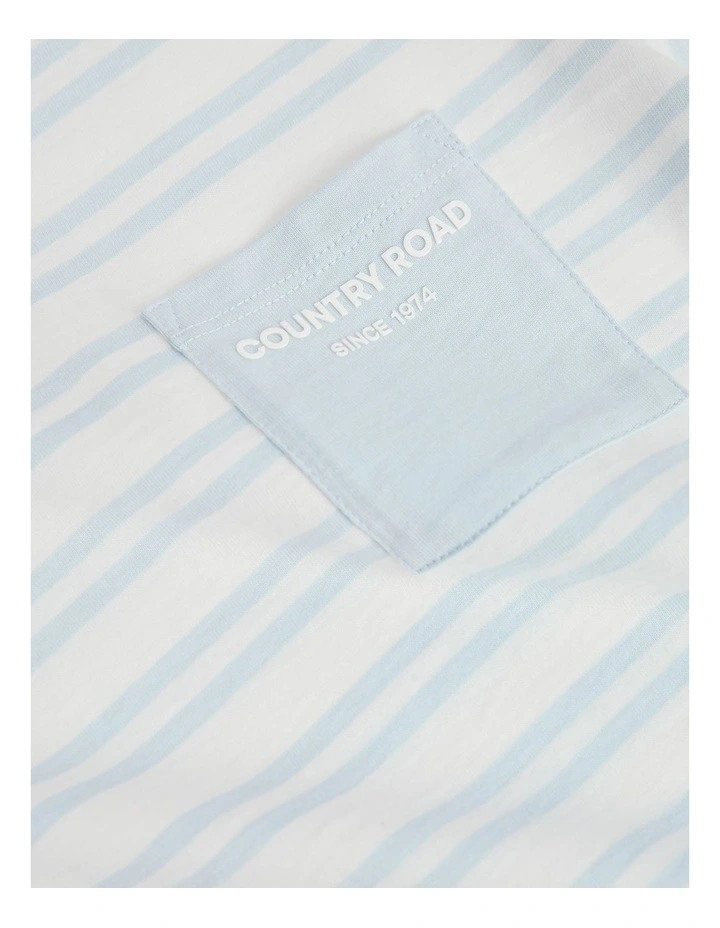 Organically Grown Cotton Country Road Pocket T-shirt in Soft Blue Stripe image 2