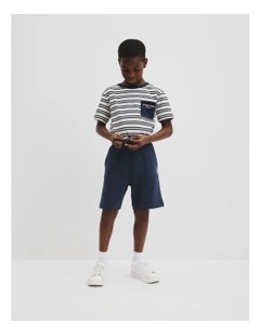Organically Grown Cotton Country Road Pocket T-shirt in Navy Stripe