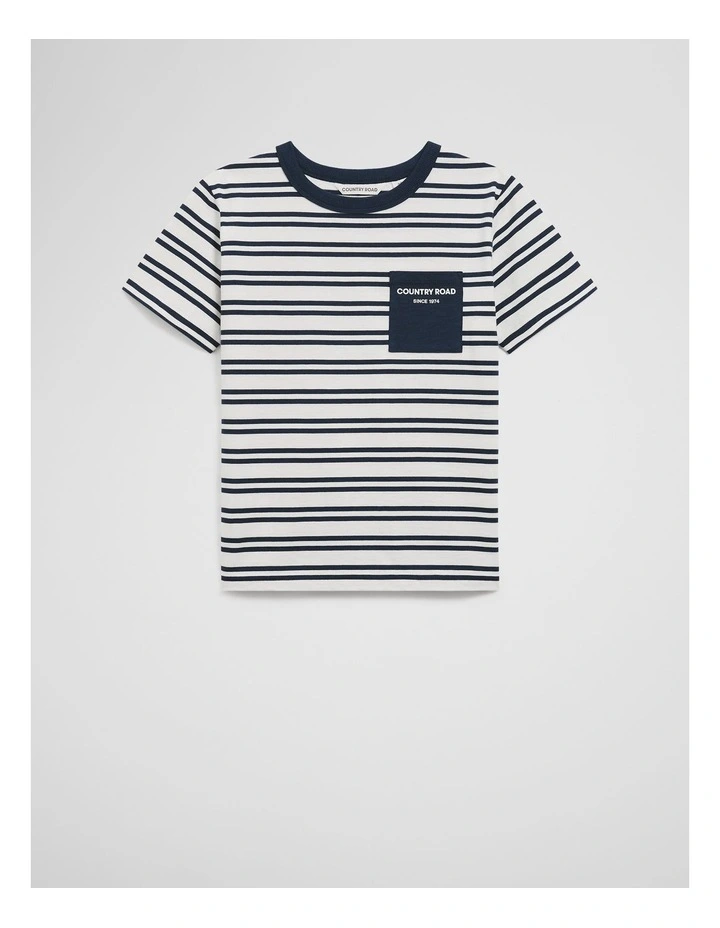 Organically Grown Cotton Country Road Pocket T-shirt in Navy Stripe image 4