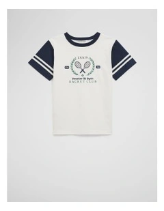 Organically Grown Cotton Racket Club T-shirt in Marshmallow