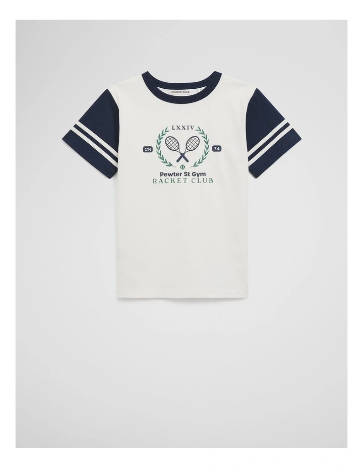 Organically Grown Cotton Racket Club T-shirt in Marshmallow image 1