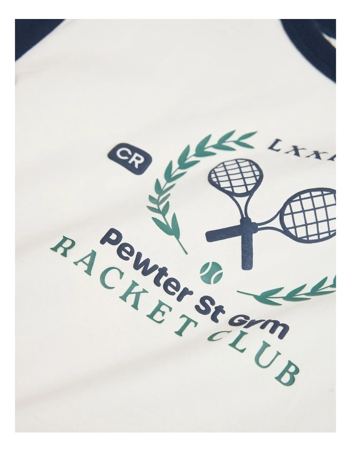Organically Grown Cotton Racket Club T-shirt in Marshmallow image 2