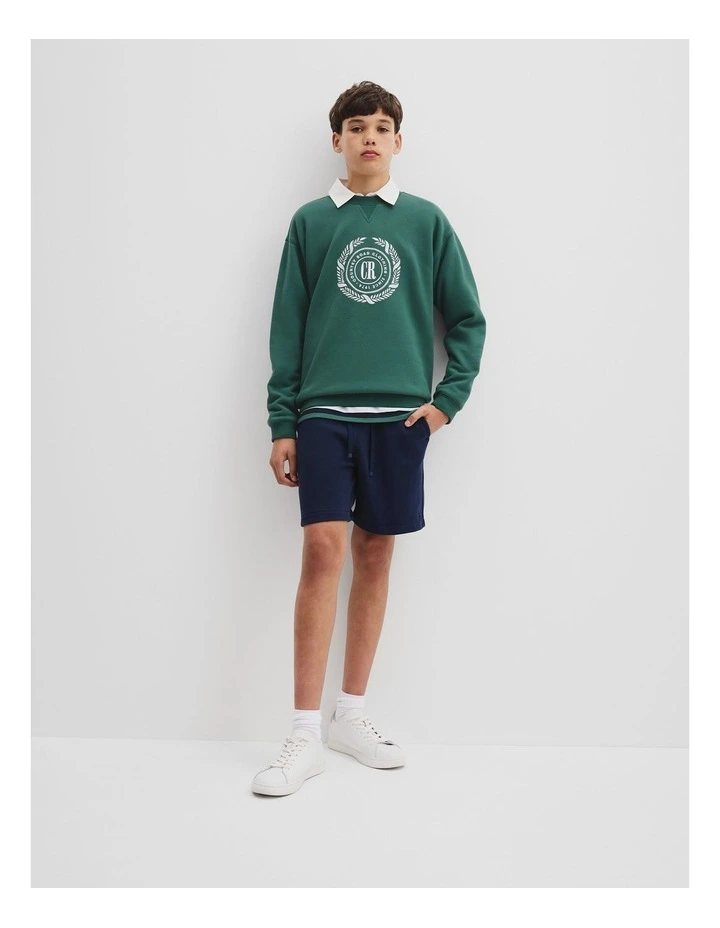 Teen Australian Cotton Logo Wreath Sweat in Pine Green image 1