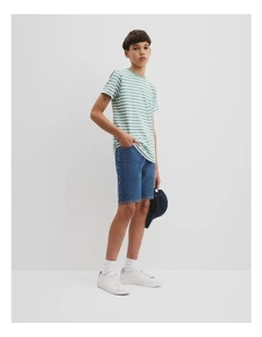 Teen Recycled Cotton Blend Stripe T-shirt in Blue Gum Stripe