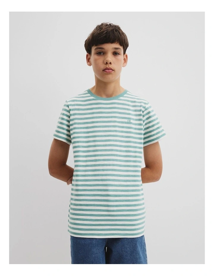Teen Recycled Cotton Blend Stripe T-shirt in Blue Gum Stripe image 2