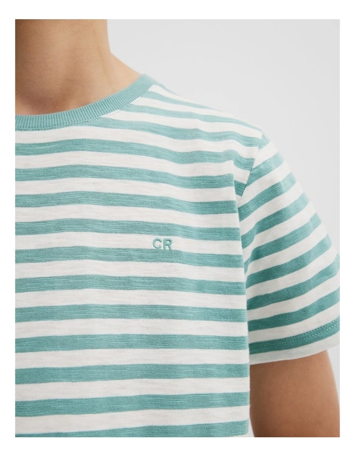 Teen Recycled Cotton Blend Stripe T-shirt in Blue Gum Stripe image 3