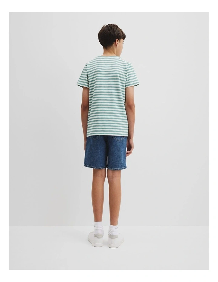 Teen Recycled Cotton Blend Stripe T-shirt in Blue Gum Stripe image 4