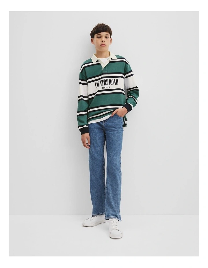 Teen Australian Cotton Panelled Rugby Shirt in Pine Green image 1