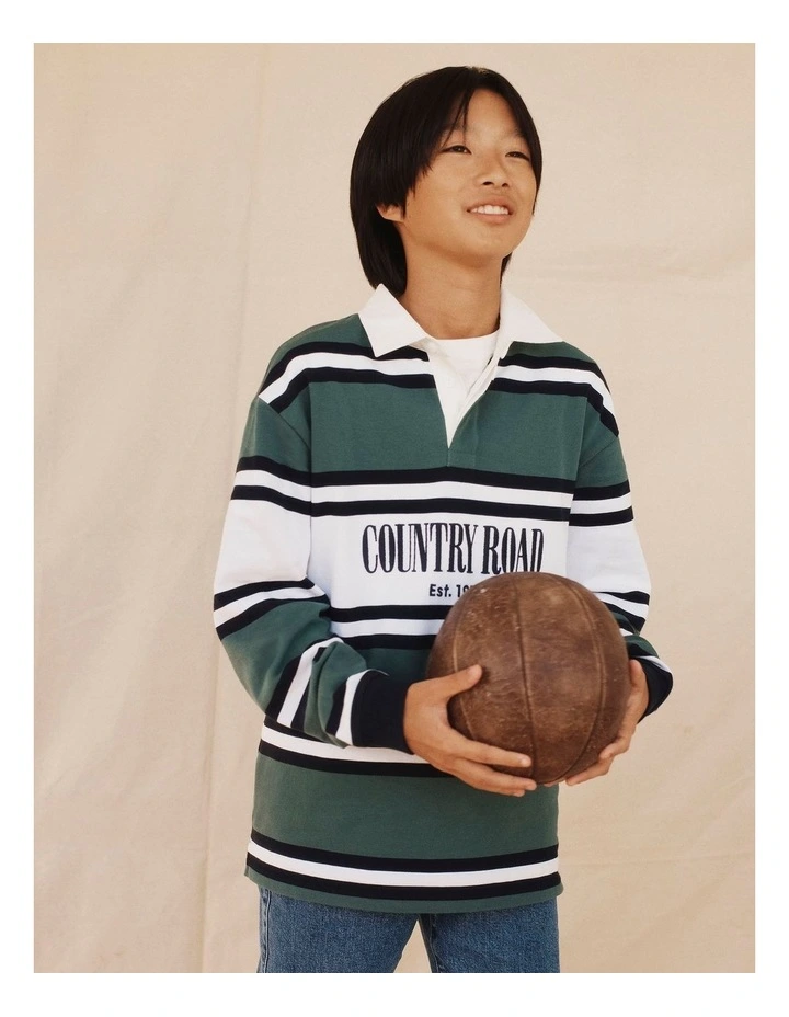 Teen Australian Cotton Panelled Rugby Shirt in Pine Green image 2