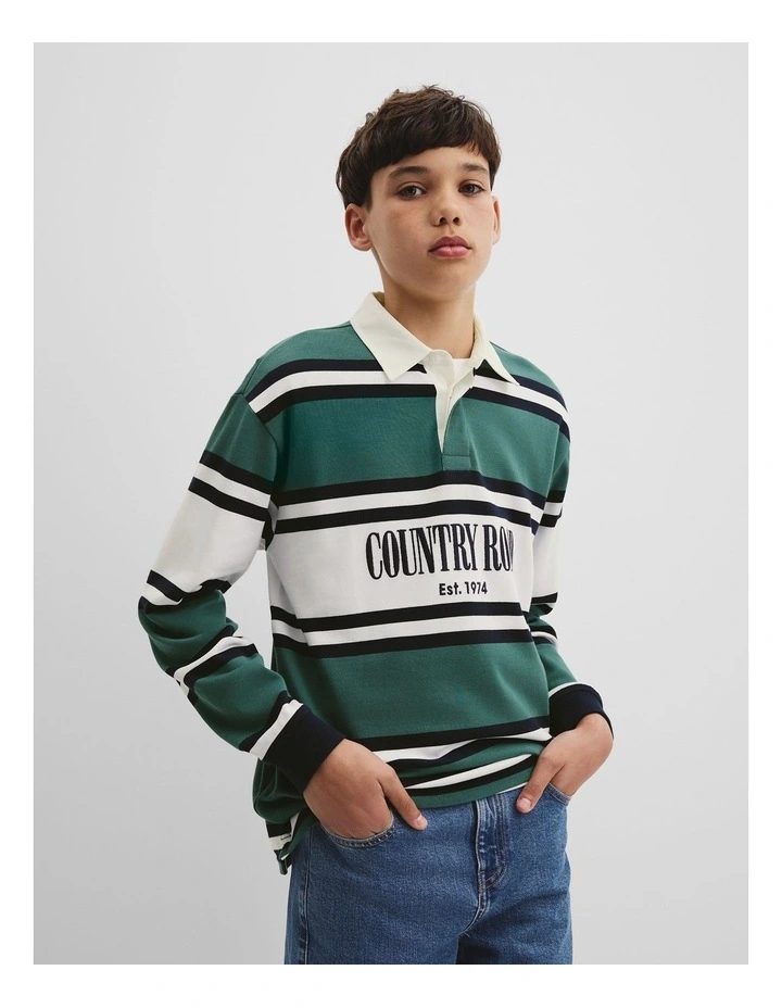 Teen Australian Cotton Panelled Rugby Shirt in Pine Green image 3