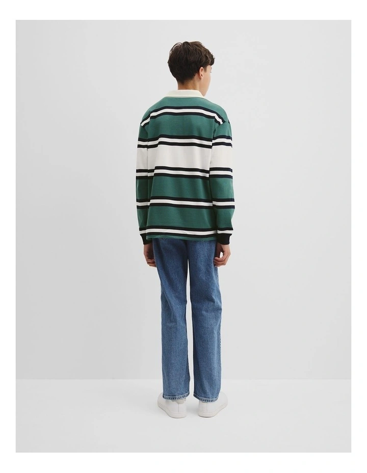 Teen Australian Cotton Panelled Rugby Shirt in Pine Green image 4