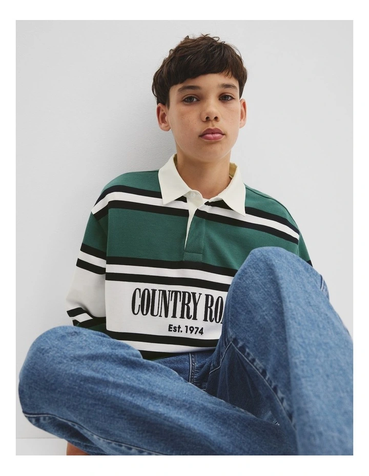 Teen Australian Cotton Panelled Rugby Shirt in Pine Green image 5