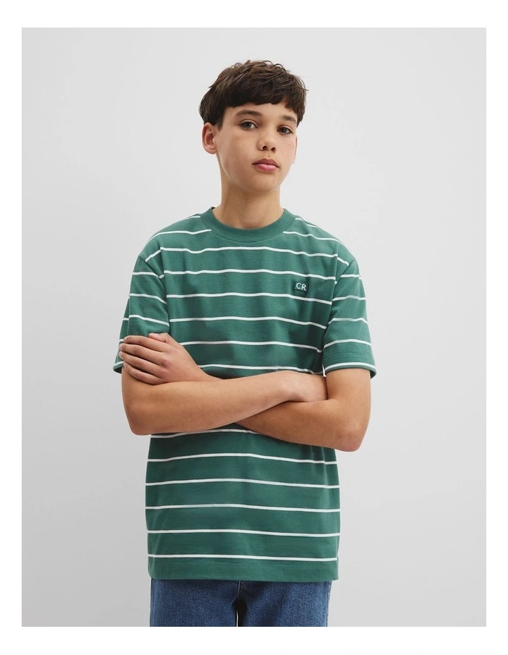 Teen Australian Cotton Relaxed Stripe T-shirt in Pine Green image 3