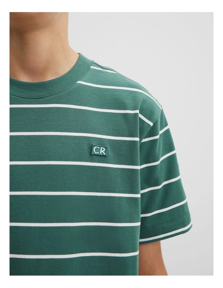 Teen Australian Cotton Relaxed Stripe T-shirt in Pine Green image 4