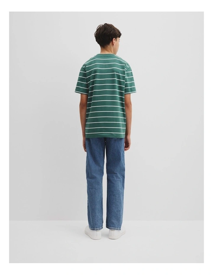 Teen Australian Cotton Relaxed Stripe T-shirt in Pine Green image 5