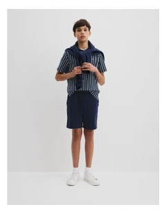 Teen Recycled Cotton Blend Vertical Stripe Polo in Navy