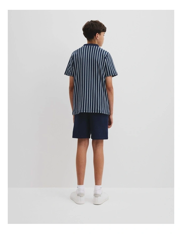 Teen Recycled Cotton Blend Vertical Stripe Polo in Navy image 4