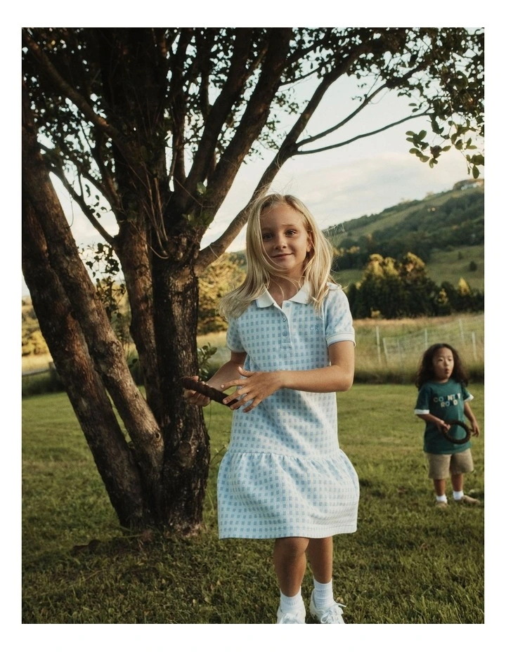 Organically Grown Cotton Polo T-shirt Dress in Bluebell image 2