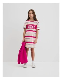 Organically Grown Cotton T-shirt Logo Dress in Pink Multi