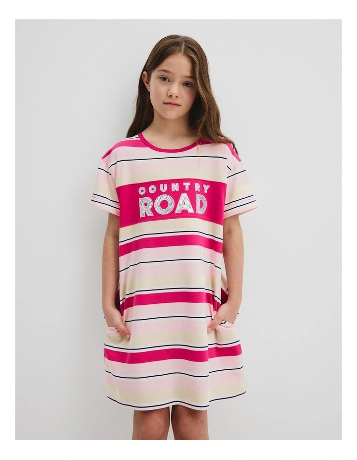 Organically Grown Cotton T-shirt Logo Dress in Pink Multi image 2