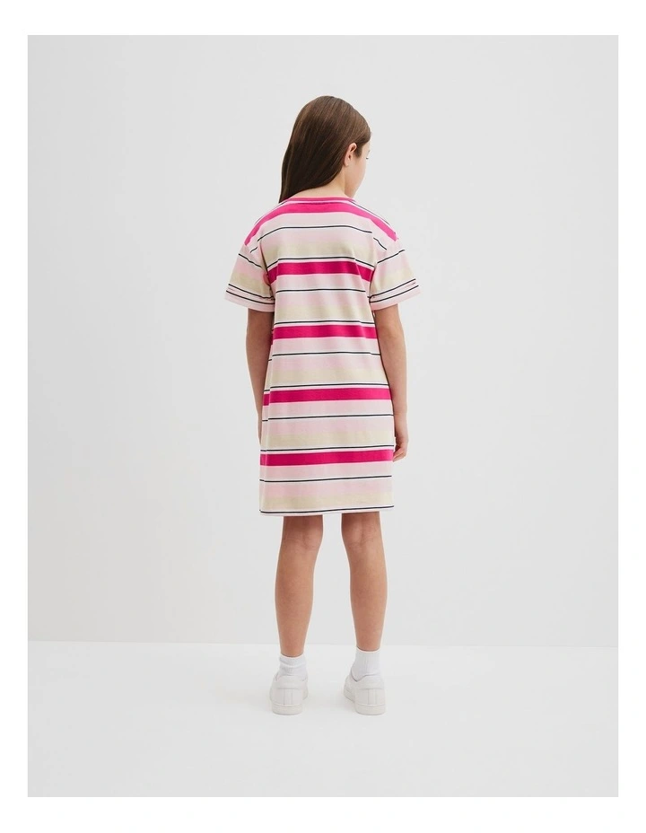 Organically Grown Cotton T-shirt Logo Dress in Pink Multi image 3
