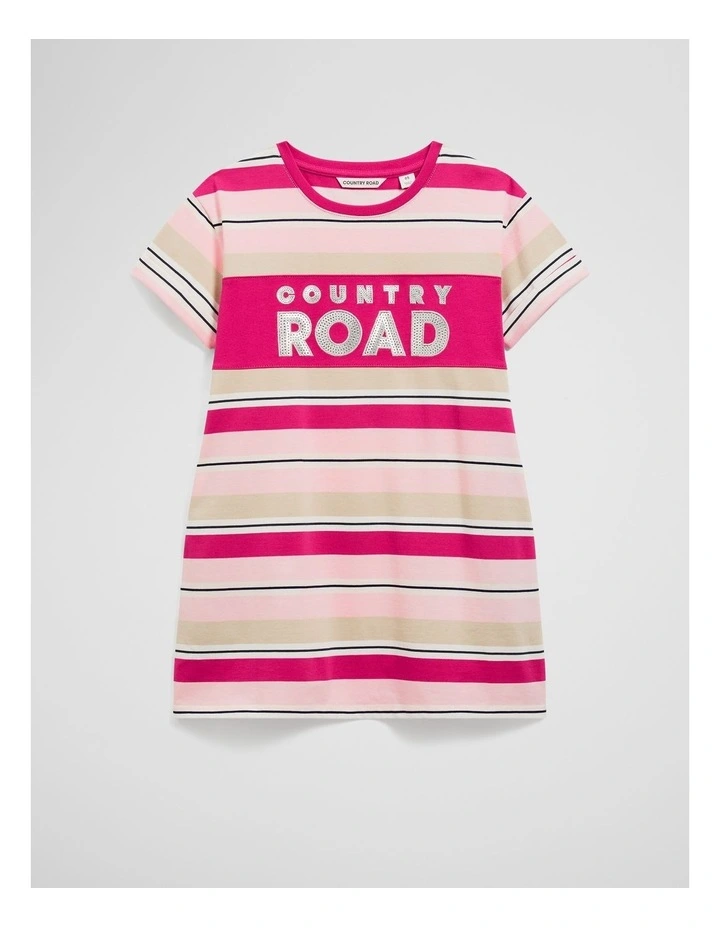 Organically Grown Cotton T-shirt Logo Dress in Pink Multi image 4
